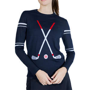 Pull-over de golf personnalisé pour femme, col rond, tricot intarsia, idéal pour les sorties sur le parcours, événements décontractés et sportifs, haute qualité - Product Image 1
