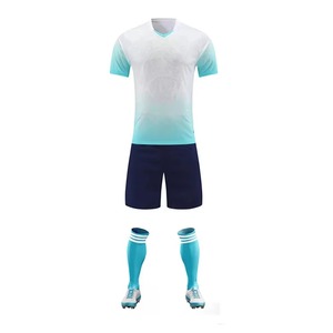 Ensemble de maillots de football pour hommes, dégradé blanc et turquoise, manches courtes, col en V, polyester respirant, vêtements de sport toutes saisons - Product Image 4