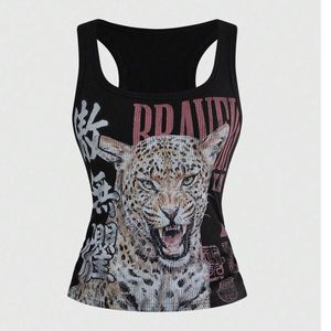 เสื้อกล้ามลายเสือดาวสำหรับผู้หญิง แบบริบบิ้น รับผลิตแบบ OEM ODM แบรนด์ส่วนตัว เสื้อผ้าสตรีทแวร์ ขายส่ง ผู้ผลิตเสื้อกล้ามฤดูร้อน - Product Image 1