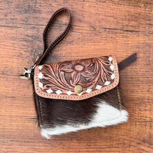 Monedero pequeño de cuero mecanizado a mano de calidad Premium, monedero occidental para pelo en cuero de vaca, Mini billetera multiusos para mujer - Product Image 2