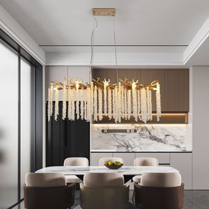Lampadario a Sospensione Moderno Dorato da 39 Pollici con Fili di Cristallo a Cascata, Illuminazione di Alta Gamma per Soggiorno e Sala da Pranzo - Product Image 2