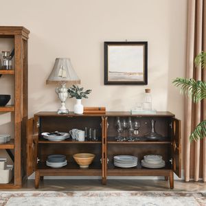60.5\" Mid Century Modern 4-Door TV Media Console <b>Table</b> Sideboard <b>Buffet</b> Cabinet with Adjustable Storage Stand with Practicality - Product Image 3