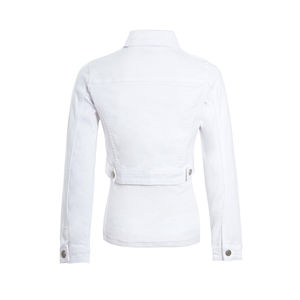 Veste en jean blanche pour femme, manches longues, col rabattu, fermeture boutonnée, longueur courte, couleur unie, en coton, pour le printemps - Product Image 4