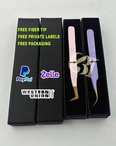 90 Degree Boot/Curve/ <b>Pink</b>/purple Gold Tip Powder Coating Silver Fiber Tip Stainless Steel Eyelash Tweezers Beauty Instruments - Product Image 2