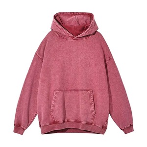 เสื้อฮู้ดดี้ฟอกสีสไตล์วินเทจสำหรับผู้ชาย สีน้ำเงิน ผ้าฝ้ายฟลีซหนานุ่ม ซักแบบ Mineral Wash เสื้อพูลโอเวอร์แนวสตรีทแวร์ เสื้อฮู้ดดี้แบบเรียบ - Product Image 5