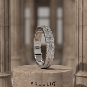Triple Row <b>Diamond</b> <b>Ring</b> in 14K Gold Round & Baguette Lab Grown <b>Diamonds</b> Luxury Stackable Wedding Band - Product Image 1