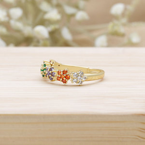 925 Sterling <b>Silver</b> Gold Plated Multicolor CZ <b>Adjustable</b> Flower <b>Ring</b> for Women Jewelry Wedding Engagement Accessories - Product Image 4
