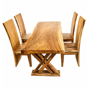 <b>Dining</b> Room Use Premium Quality Solid Suar <b>Wood</b> Modern <b>Rustic</b> Design Hot Sale Navi Straight Edge <b>Dining</b> Set <b>Table</b> 4 Block Chair - Product Image 2