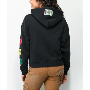 Sweat-shirt à capuche noir pour femme avec patchs brodés, appliqué, décontracté, manches longues, en coton tricoté, pour l'automne - Product Image 5