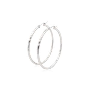 Orecchini a Cerchio in Oro Bianco 14k Lucidati, Design alla Moda 2x40mm - Product Image 2