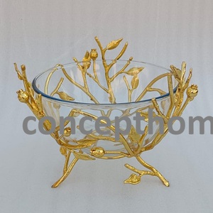 Tazón de Servir Personalizable de Porcelana Hecha a Mano Ecológica con Base de Metal y Cristal de Lujo, Diseño Floral Moderno, para Bodas, Fiestas y Eventos - Product Image 2