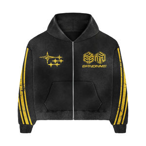 Chándal vintage con efecto deslavado al sol y lavado ácido |   Sudadera con capucha y cremallera estilo patchwork y pantalones deportivos acampanados |   OEM Personalizado - Product Image 2