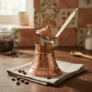 Nouvelle cafetière turque en cuivre avec couvercle, motif floral gravé, forme ronde, cafetière traditionnelle - Product Image 6