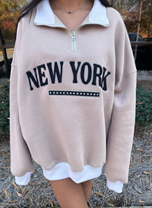 เสื้อผู้หญิงคอวีครึ่งซิป ดีไซน์พรีเมียมคุณภาพสูง ตัดเย็บตามสั่ง ขนาดใหญ่พิเศษ ผ้าฝ้ายฝรั่งเศส 100% สองสี ประดับป้ายเลื่อม - Product Image 5