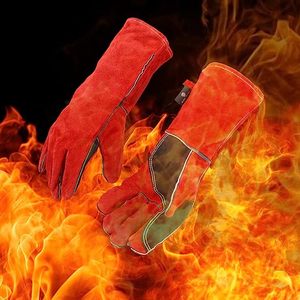 Red Leather Safety Gloves Wrist Length Plain Style Thermal Unlined for Daily Use Winter Warmth - Product Image 3