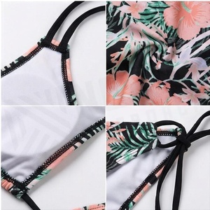 Ensemble de bikini à imprimé floral pour femmes, avec bas de maillot à nouer sur les côtés, en spandex extensible et polyester, maillot de bain deux pièces - Product Image 4