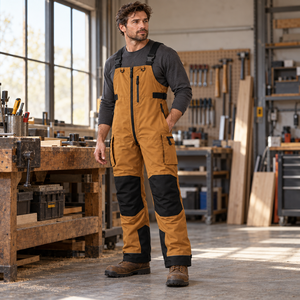 Mens Breathable Cotton Workwear Bib Overalls Reinforced <b>Knee</b> Panels Cargo Pockets Adjustable Shoulder <b>Straps</b> Front Zip - Product Image 6