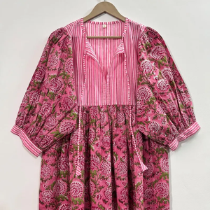 Vestido Casual Midi para Mujer, Tejido 100% Algodón, Liso, Manga Corta, Cintura Imperio, Estilo Babydoll, Cuello en V, Holgado, Funcional - Product Image 5