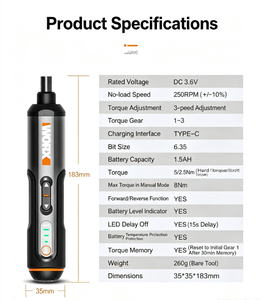 ไขควงไฟฟ้าไร้สาย WORX240 เกรดอุตสาหกรรม พร้อมแบตเตอรี่แบบชาร์จได้ 18V แรงบิดสูงสุด 10 นิวตันเมตร - รุ่น 240.7 เครื่องมือซ่อมแซม - Product Image 6