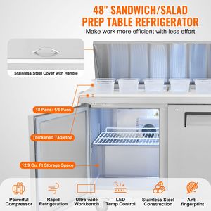 12.9 Cu. Tavolo refrigerato professionale in acciaio inox per preparazione insalate con 18 vasche e stazione di preparazione alimenti - Product Image 2