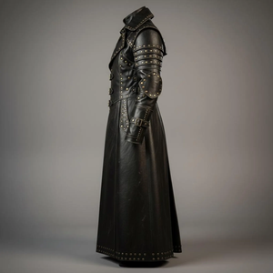 Manteau long en cuir véritable noir, double boutonnage, décoré de rivets, imperméable, écologique, coupe-vent, vêtement d'extérieur d'hiver complet - Product Image 4