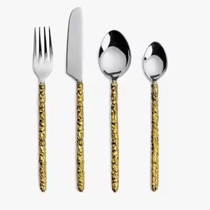Ensemble de couverts de table d'hôtel en céramique blanche avec manche cylindrique en acier inoxydable doré satiné, 6 pièces, couverts de banquet de luxe - Product Image 4
