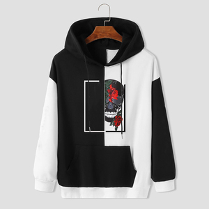 เสื้อฮู้ดพิมพ์ลายกุหลาบหัวกะโหลกสีขาวดำสำหรับผู้ชาย เสื้อสเวตเชิ้ตแบบสวมลำลองมีกระเป๋า ทรงปกติ สไตล์สตรีทแวร์สำหรับฤดูใบไม้ร่วง - Product Image 1
