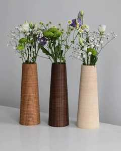 Vase à fleurs en bois massif fait main, haut, à grain naturel, pour table, support floral minimaliste, décoration - Product Image 5
