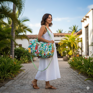 Sac de voyage matelassé en coton avec nœud et volant, fermeture éclair écologique et durable, style décontracté/sport/voyage, fabriqué au Rajasthan - Product Image 2