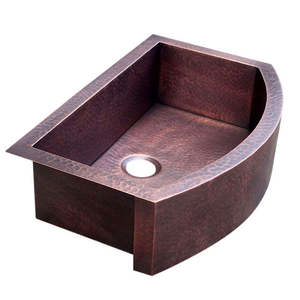 Fregadero de cocina de cobre martillado hecho a mano, estilo rústico, de un solo tazón, con delantal frontal, para empotrar, de lujo, para preparación de alimentos y lavado. - Product Image 1