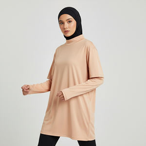 T-shirt de sport modeste pour femme, manches longues, épaules tombantes, avec trous pour les pouces, respirant, UPF50+, pour fitness, course et gym - Product Image 1