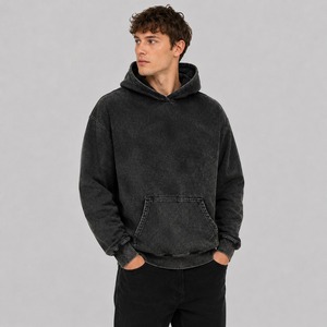 Sudadera con capucha para hombre, estilo acid wash, color sólido, forro polar, hombros caídos, estilo oversized, ropa de calle de invierno, alta calidad - Product Image 2