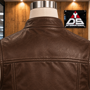 Custom <b>Men's</b> Comfort Fit Leather <b>Vest</b> Stand Collar Zipper Front Pockets Moto Biker Style Premium Leather <b>For</b> <b>Men</b> Custom Apparel - Product Image 5