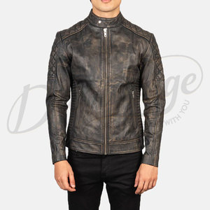 Veste de motard en cuir gris vieilli de qualité supérieure pour homme, veste moto vintage matelassée aux épaules, coupe ajustée, manteau en cuir véritable - Product Image 3