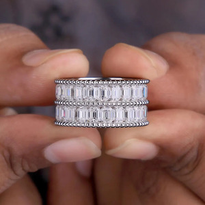 Anillo de Eternidad Ancho con Doble Hilera de Diamantes Moissanite Corte Esmeralda, el Mejor Regalo de Aniversario para Esposa, Joyería de Plata Esterlina 925 - Product Image 2