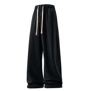 Autumn <b>Men's</b> Wide Leg Sweatpants High Waist Elastic Drawstring Straight <b>Trouser</b> Breathable Casual Fashion - Product Image 3