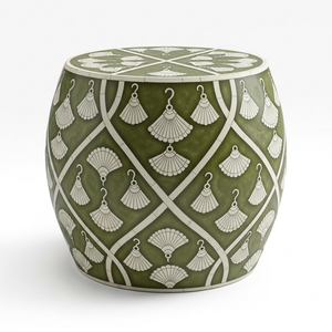 Mesa Auxiliar Redonda de Tambor con Incrustaciones de Hueso Verde, Hecha a Mano, con Patrón de Abanico, Lujosa y Decorativa para Entrada o Dormitorio, Venta al por Mayor - Product Image 1