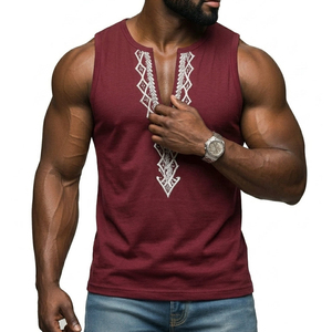 Wholesale Men's Deep V-Neck Muscle Tee Custom Ethnic Embroidery Sleeveless Tank <b>Top</b> Fashion Streetwear Summer Apparel Tank <b>Tops</b> - Product Image 5