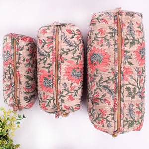 Lot en gros de trousses de toilette bohèmes unisexes, 100% imprimées à la main au bloc, à motifs géométriques, grandes, écologiques, portables, résistantes à l'eau et pliables - Product Image 4