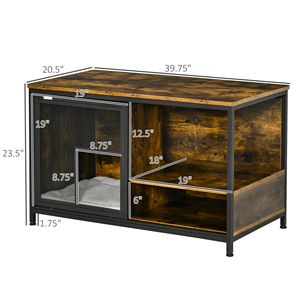 Cuccia Rustica per Cuccioli da Interno in Stile Mobile, Gabbia in Legno per Gatti con Cuscino e Porte Scorrevoli, Tavolino, Casetta per Animali Domestici - Product Image 2