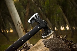 Handmade Carbon Steel Double-Edge <b>Axe</b> – Wood Cutting & Outdoor Camping Hatchet with Wooden <b>Handle</b> - Product Image 2