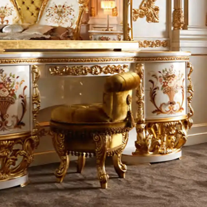 Luxury European Style Mahogany <b>Dressing</b> Table Hand Painted Floral Gold Carving Vanity Mirror Classic High End Bedroom Furniture - Product Image 3