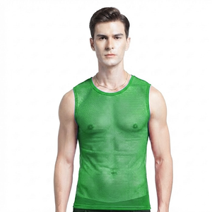Factory Price Breathable Plain Dyed Men Sports Mesh Sleeveless Mesh <b>Singlets</b> for Men Transparent Vest for Sale Transparent Vest - Product Image 1