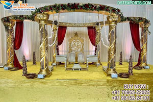 Mariage indien du sud cristal Mandap décor or métal piliers mariage Mandap thème traditionnel lieu de mariage métal Mandap décor - Product Image 6