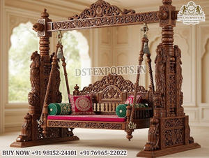 Indian Handmade Treated Wood <b>Swing</b> For Homes Double Pole Outdoor Furniture Traditional Seat 3 People Peacock <b>Swing</b> Set - Product Image 3