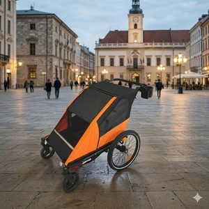 TC-2024T 3-in 1 Twin Baby Bike <b>Trailer</b> baby stroller for Convenient Outdoor Adventures - Product Image 2