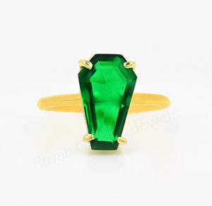 <b>Emerald</b> Quartz Synthetic Gemstone 10x17mm Coffin Shape Prong Setting 925 <b>Silver</b> 18K Gold Plated Fashion <b>Ring</b> For Women's Jewelry - Product Image 1