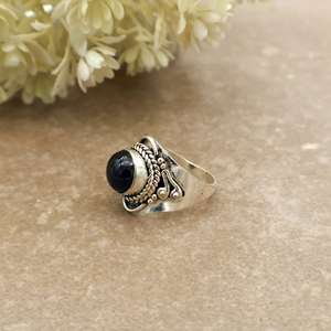 SHYAM JEWELRS Brass S925 Sterling <b>Silver</b> Black Onyx Handcrafted Vintage Bohemian Oxidized <b>Silver</b> <b>Statement</b> <b>Ring</b> Unisex Rajasthan - Product Image 4