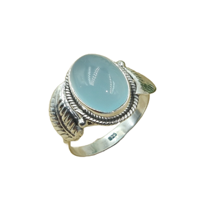 Natural Blue Chalcedony <b>Ring</b> 925 Sterling Silver Handmade Oval Cabochon Gemstone <b>Ring</b> Vintage <b>Statement</b> Jewelry Gift for Women - Product Image 1