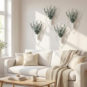 Ensemble de 4 jardinières suspendues géométriques bohèmes modernes, eucalyptus artificiel, vase en métal, support pour plantes d'intérieur, décoration murale pour salle de bain - Product Image 2
